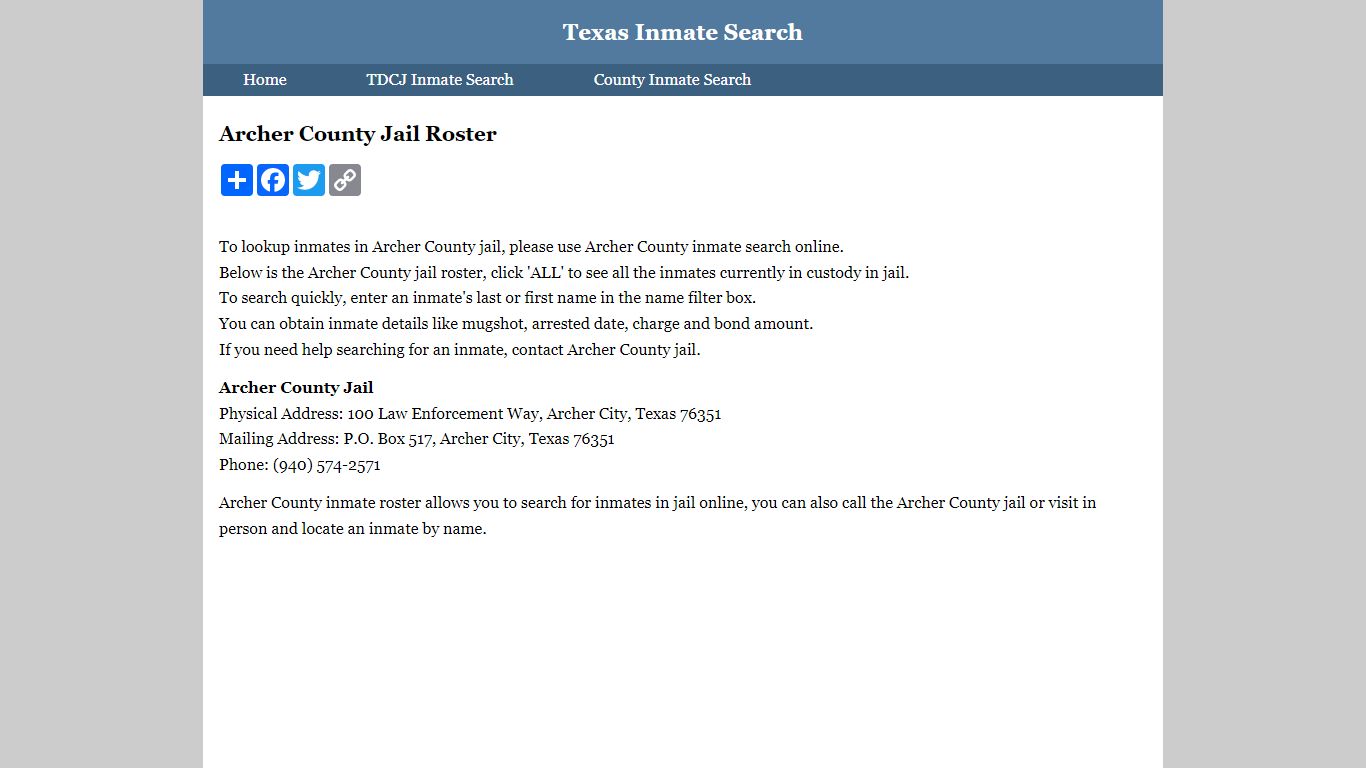 Archer County Jail Roster