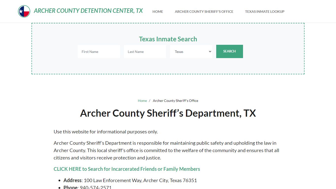 Archer County Sheriff Department, TX Arrests, Warrant Lookup