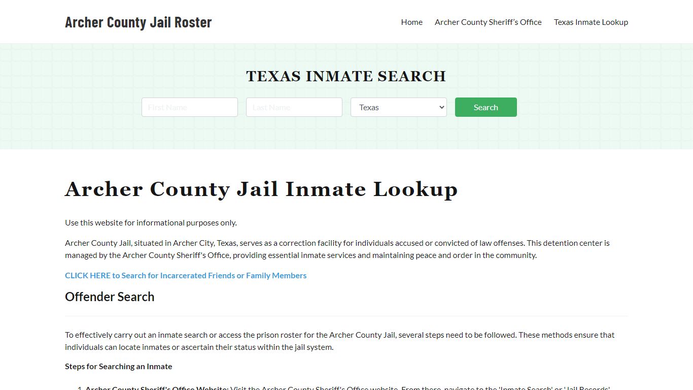 Archer County Jail Roster Lookup, TX, Inmate Search